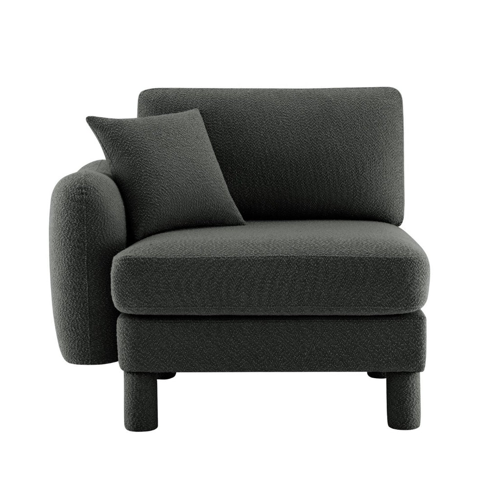 English Elm Lucas Boucle Three Seat Sofa with Curved Arms Cylindrical Legs and Toss Pillows W3041P337439