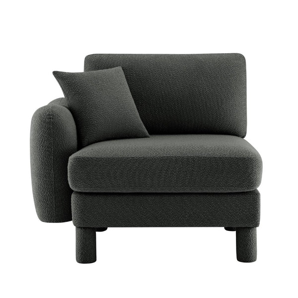 English Elm Lucas Boucle Three Seat Sofa with Curved Arms Cylindrical Legs and Toss Pillows W3041P337439