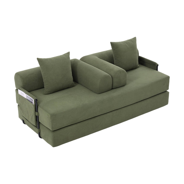 English Elm UNITED modular foldable sofa with metal frame, corduroy upholstery, side pocket & quick assembly convenience Green W1568P374077