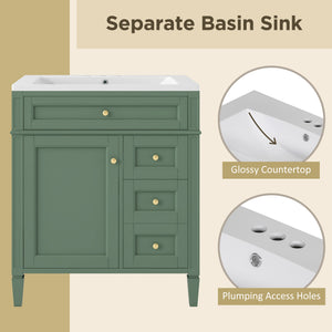 English Elm 30'' Modern Bathroom Vanity With Durable Resin Sink, 3 Drawers & Adjustable Shelf For Stylish Storage SW000122AAF-2