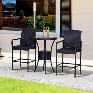 English Elm Outsunny 3-Piece Rattan Wicker Bar Set With Ice Bucket, Stylish Patio Furniture For Poolside Relaxation W2225P217540-GIGA
