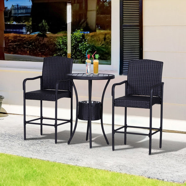 English Elm Outsunny 3-Piece Rattan Wicker Bar Set With Ice Bucket, Stylish Patio Furniture For Poolside Relaxation W2225P217540-GIGA