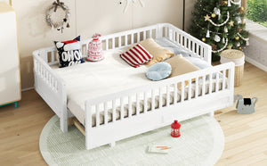 English Elm Twin Xl Platform Bed Frame With Guardrails - Solid Pine Wood, Convertible To Queen, White Finish W1580S00241-GIGA