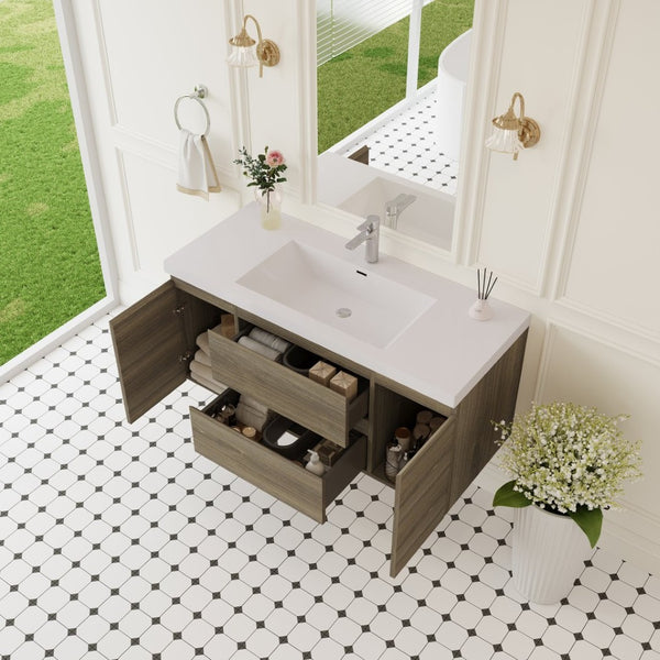 English Elm 48" Floating Bathroom Vanity Wall Mounted Timber Cabinet with Resin Sink Soft Close Grey W1573P152703