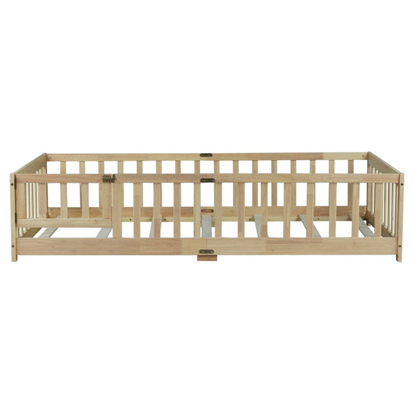 English Elm Twin Rubberwood Montessori Floor Bed with Safety Guardrails for Toddler Bedrooms W504P370521