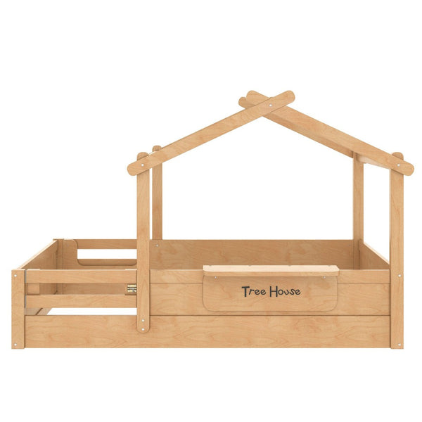 English Elm Twin Low Loft Bed Solid Pine Frame with Built-in Led Lighting and Storage Shelves Natural W1580P396331