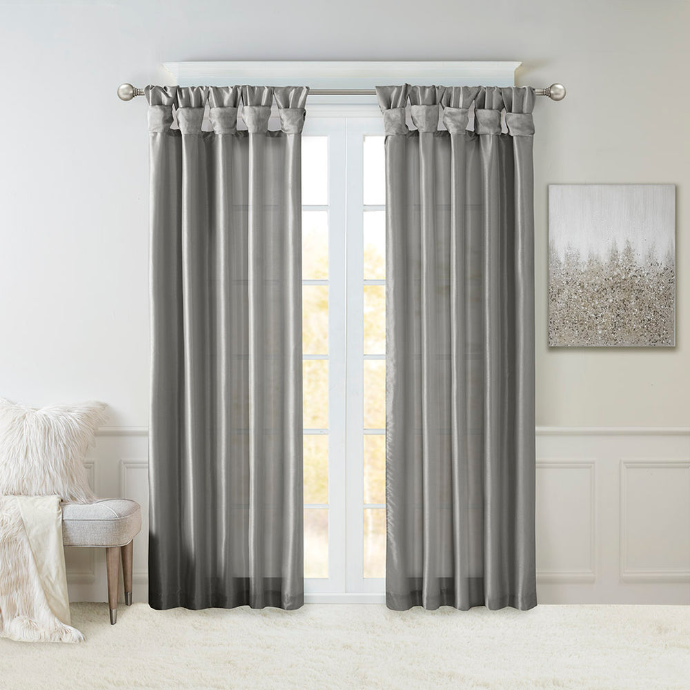 JLA Home Madison Park - Twist Emelia Faux Silk Lined Curtain Panel with DIY Twist Tabs for Luxurious Draping and Privacy Charcoal MP40-6558