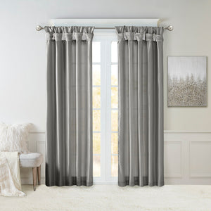 JLA Home Madison Park - Twist Emelia Faux Silk Lined Curtain Panel with DIY Twist Tabs for Luxurious Draping and Privacy Charcoal MP40-6558