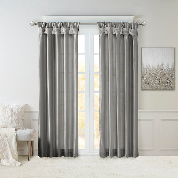 JLA Home Madison Park - Twist Madison Park Emilia Faux Silk Lined Curtain Panel with Twist Tab Top for Tailored Elegance Charcoal MP40-6559