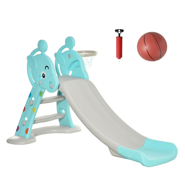 English Elm Qaba Foldable Toddler Slide and Basketball Hoop Playset with Deer Design Hdpe W2225P200820
