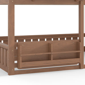 English Elm Full Bunk Bed with Trundle Bookshelf Storage Pine Frame Car Design for Kids Natural W1580S00522