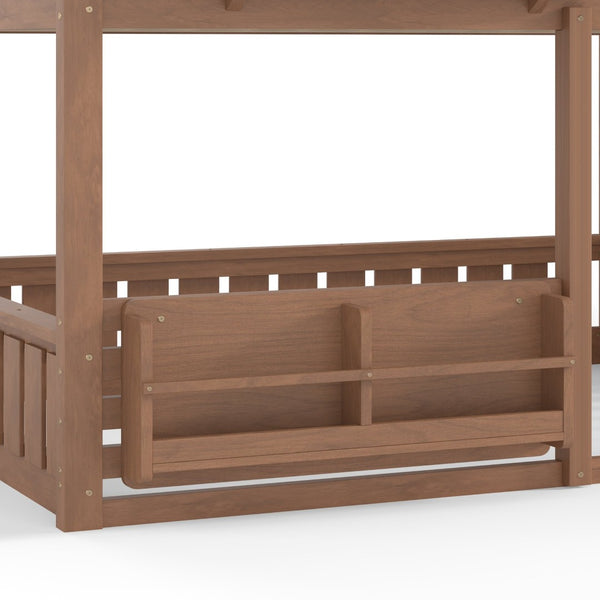 English Elm Full Bunk Bed with Trundle Bookshelf Storage Pine Frame Car Design for Kids Natural W1580S00522