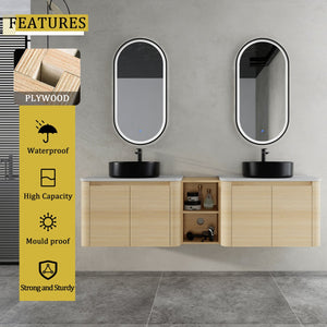 English Elm 72'' Wall-Mounted Bathroom Vanity With Elegant Ceramic Sink, Smart Storage, Soft-Close Doors & More W999S00478