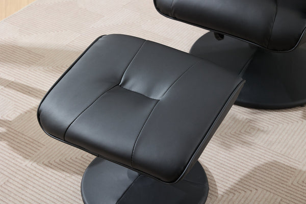 English Elm 011-Massage Recliner Chair with Ottoman, 360° Swivel PU Leather, 5-Point Vibration Massage, Heated Seat, 140° Backrest Comfort Black W2636P262429
