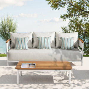 English Elm Jennifer Taylor Home - Rhodes 2pc Teak & Aluminum Outdoor Sofa Set with Coffee Table, Gray Chenille Cushions, Weather-Resistant Elegance B2719P321038