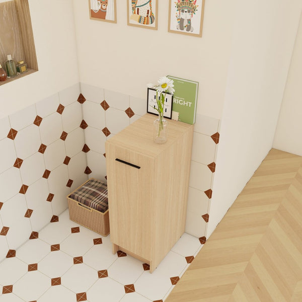 English Elm 12" Wall-mounted Oak Plywood Bathroom Linen Cabinet Slim Floating Single Door Storage W3450P440611