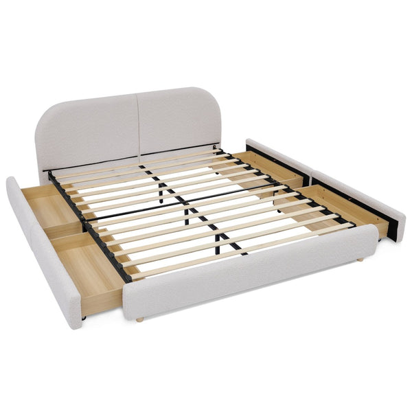 English Elm Queen Platform Bed Curved Headboard Circle Yarn Fabric with Four Wheeled Storage Drawers Beige W487S00481