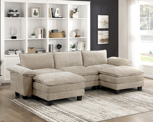 English Elm Modern 5-Piece Modular Sectional Set In Soft Taupe Chenille - Plush Comfort & Stylish Living Room Solution B011S01808