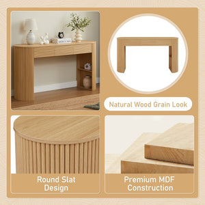 English Elm [video] Retro Fluted Console Table with 3 Drawers Open Niche Mid-century Entryway Natural N759P283616N