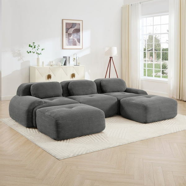 English Elm U-shaped Modular Sectional Corduroy Sofa with Wide Armrests for Living Room Comfort Grey W714S01268