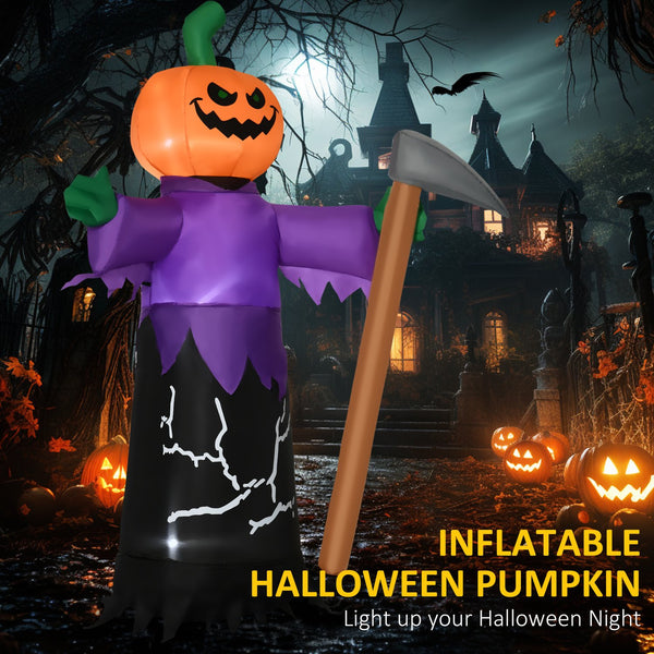 English Elm Outsunny Inflatable 5ft Pumpkin Grim Reaper with Bright LED Lights, Waterproof Yard Décor for Halloween Purple W2225P217525