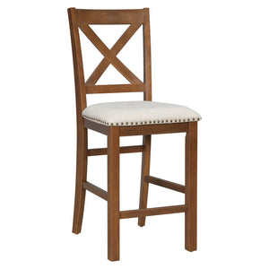 English Elm U_style Rubberwood Farmhouse Bar Table Set Expandable Crossback Chairs Bench Seating Brown WY000534AAD