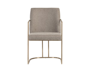Sunpan Rayla Dining Armchair - Elegant Cantilever Design with Antique Brass Frame for Stylish Interiors Belfast Oyster Shell