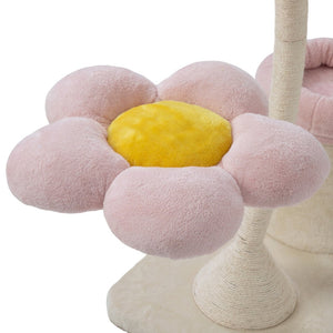 English Elm Flower-shaped Cat Tower Sisal Scratching Perches Condo Plush Bed Modern Indoor W2181P362388