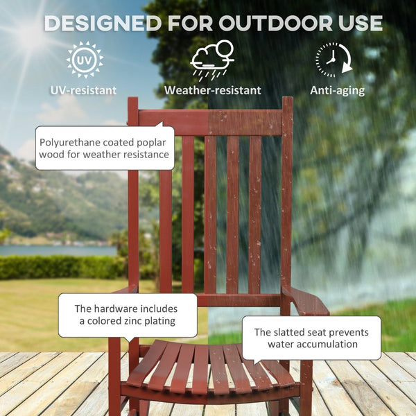English Elm Outsunny Outdoor Rocking Chair - Classic Wooden Design With Smooth Armrests, High Back, Wine Red Finish W2225P200628-GIGA