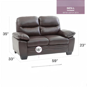 English Elm Glory Marta G674-L Loveseat with Pocket Coil Seating, PU Upholstery, Removable Backs, Durable Design Dark Brown 15 L x 60 W x 31 H B078108377