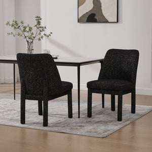 English Elm 21.46" Modern Minimalist Chenille Dining Chair Set of 2 with Rubberwood Legs, Curved High Back Comfort Black+Grey W3189P351396