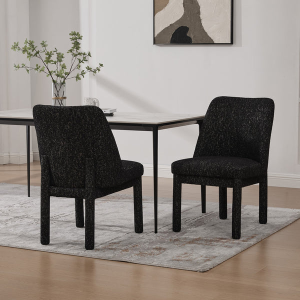 English Elm 21.46" Modern Minimalist Chenille Dining Chair Set of 2 with Rubberwood Legs, Curved High Back Comfort Black+Grey W3189P351396