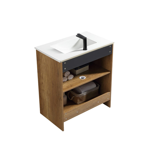 English Elm 30inch Floating Bathroom Vanity with 3d Carved Panels and Spacious Drawer Storage W3520P455303