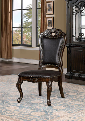 English Elm Traditional Side Chairs Set Of 2 - Elegant Walnut Finish With Dark Brown Leatherette Upholstery B011P234724-GIGA