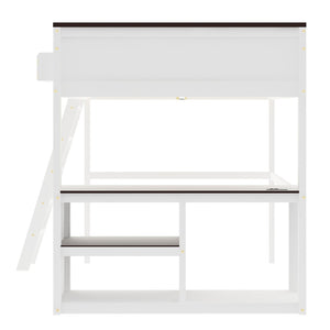English Elm Queen Size Loft Bed With Desk, Usb Charging, Storage Box & Open Shelves For Organized Living Space N7090005002W-GIGA