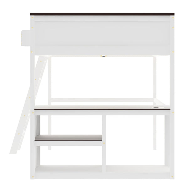 English Elm Queen Size Loft Bed With Desk, Usb Charging, Storage Box & Open Shelves For Organized Living Space N7090005002W-GIGA