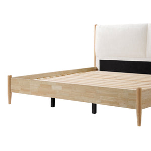 English Elm Christopher Knight Home® - California King Natural Wood Bed Frame with White Upholstered Headboard, Modern Minimalist Elegance N758C670405N