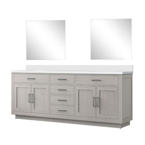 English Elm White Oak Double Bath Vanity With White Quartz Countertop & 34 In. Frameless Mirrors, 84 In. W B2731S01556-GIGA