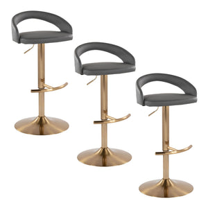 English Elm Adjustable Swivel Barstools Set of 3 Chrome Base Natural Wood Green Fabric Seat Grey B202S02039