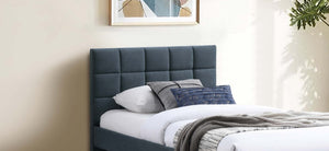 English Elm Contemporary Full Upholstered Trundle Bed Brushed Linen Grid Stitch Low Profile Frame Charcoal B011S02067