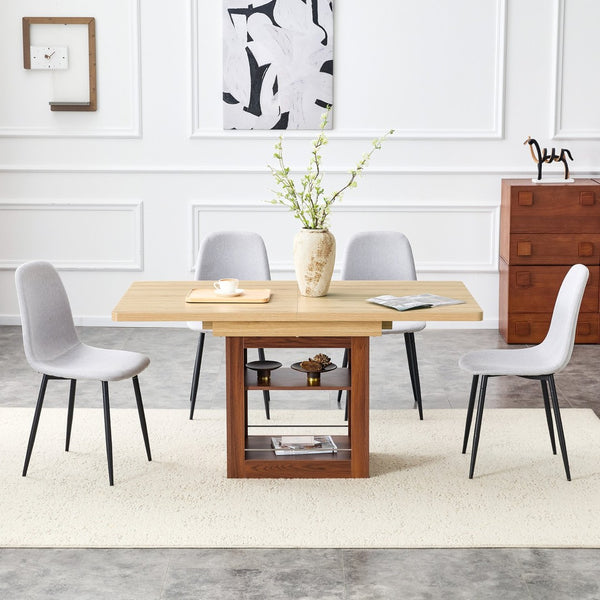 English Elm Scalable Extension Dining Set Linen Upholstered Chairs Wood Grain Table Modern Luxe W1151S04675