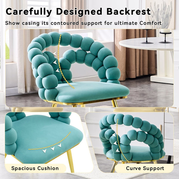 English Elm Set of 4 Sculptural Bubble Backrest Velvet Dining Chairs with Glamorous Metal Legs Gold,Teal W3875P370848