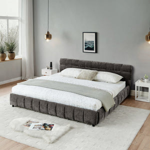 English Elm California King Platform Bed Chenille Upholstered Frame with Storage Drawers Modern Dark Gray W487S00421