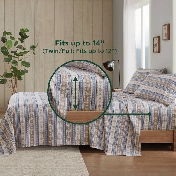 English Elm 3 Pcs Twin Sheet Set - Cozy Blue Snowflake Design, 100% Cotton Flannel For Warmth & Comfort B035P319779