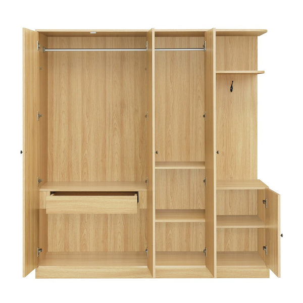 English Elm 4-Door Wardrobe with Full-Length Mirror, Dust-Proof Compartments, Shoe Door & Anti-Tip Safety Features Natural N820S00056N