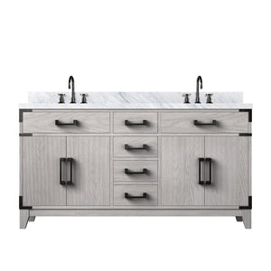 English Elm White Oak Double Bath Vanity With Carrara Marble Top, Chrome Faucet & Ample Storage Space B2731P259870-GIGA