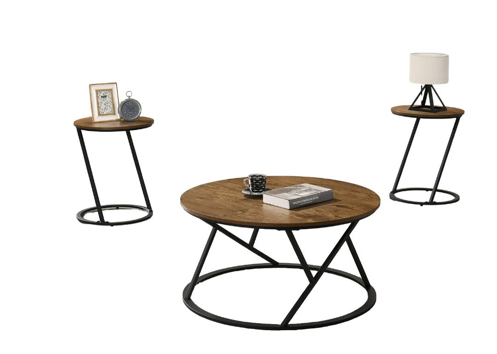 English Elm Natural Rustic 3pc Table Set with Chain Metal Accents, Two-Tier Storage Coffee & End Tables, Warm Wood Finish Natural 43 L x 39 W x 8 H B2741P392073