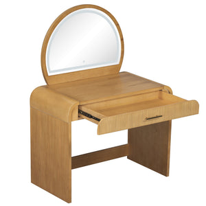 English Elm 39" Makeup Vanity Table with Touchscreen LED Mirror, Sleek Dressing Table with Drawer and Glass Top - Durable Rubberwood, Fast Assembly Natural N704P196658N