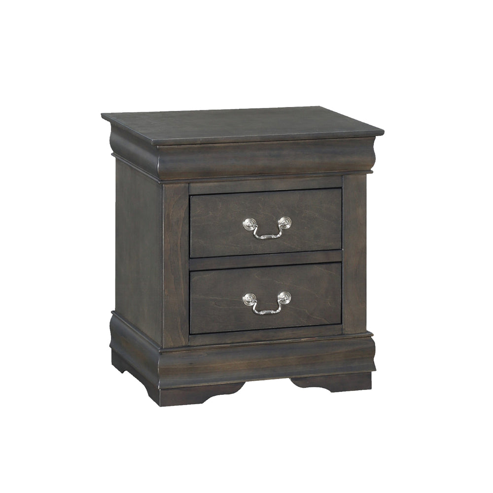 English Elm Solid Solid Pine Nightstand with 2 Drawers, Dark Gray Finish, Metal Hardware, Elegant Molding and Pull Handles for Stylish Bedroom Storage B016P261428