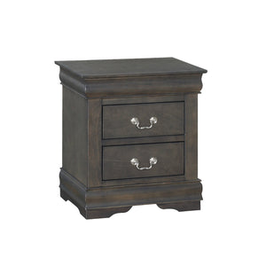 English Elm Solid Solid Pine Nightstand with 2 Drawers, Dark Gray Finish, Metal Hardware, Elegant Molding and Pull Handles for Stylish Bedroom Storage B016P261428